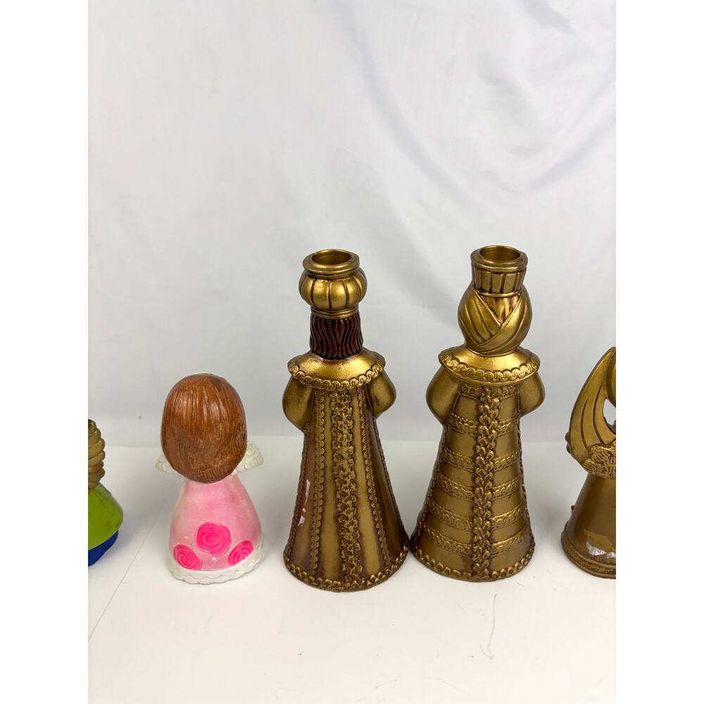 Lot of 6 Vintage Gold Painted‎ Three Wise Men Angels Nativity Chalkware MCM - Picture 3 of 11